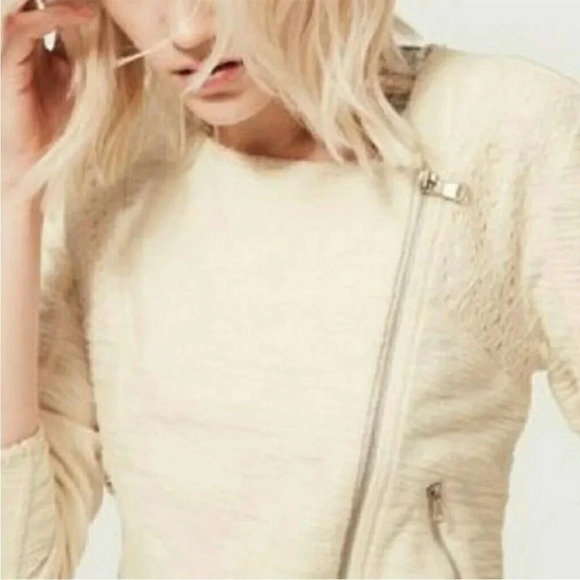 Lou & Grey Hint of Lace Moto Jacket Medium White Ivory - Picture 3 of 7